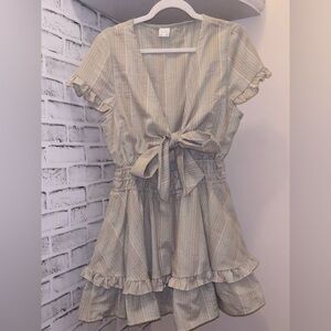 Striped Green Ruffle Tie-Front Selfie Leslie Dress